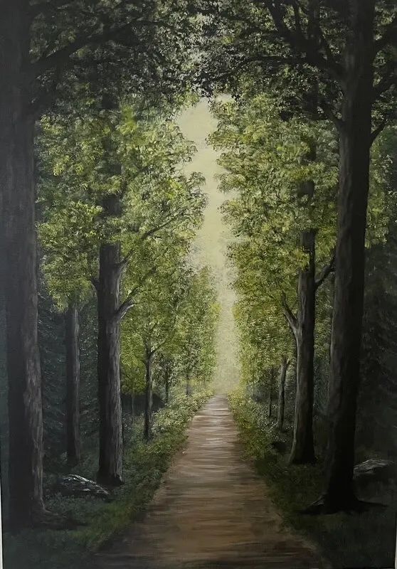 Akrylmålning Stig i grön skog av Annika Handfast