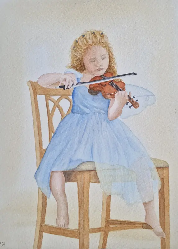 Akvarell Den lilla violinisten av Susanne Hagemark