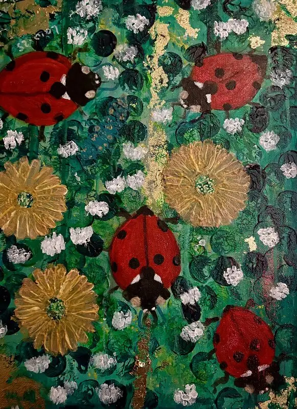 Akrylmålning Nyckelpigor av Anneli Werelius