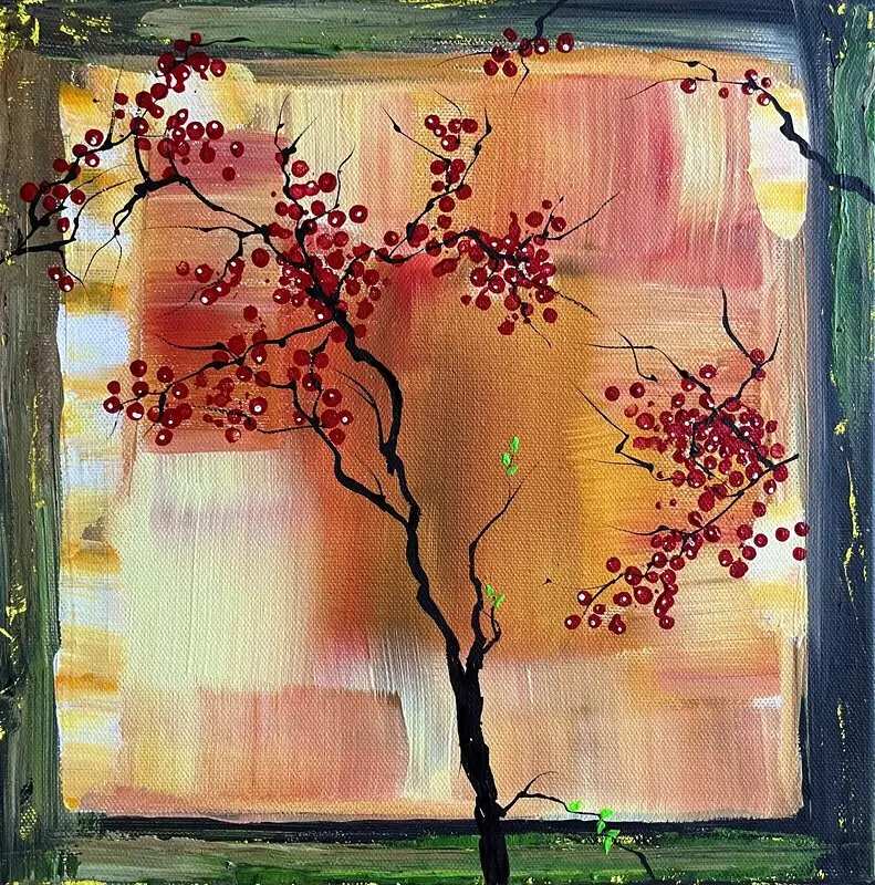 Akrylmålning Julkvistar av Louise Östberg