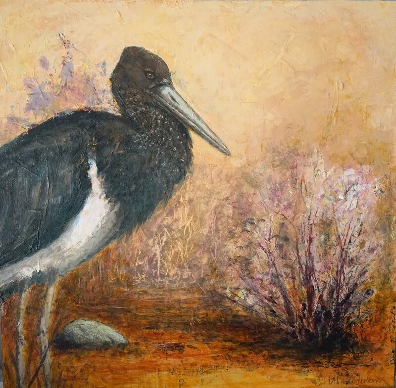 Akrylmålning Svart Stork av Magnus Lindblom