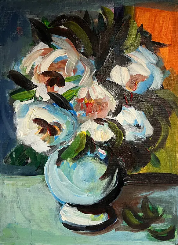 Akrylmålning Flores blancos av Elisa Pålsson