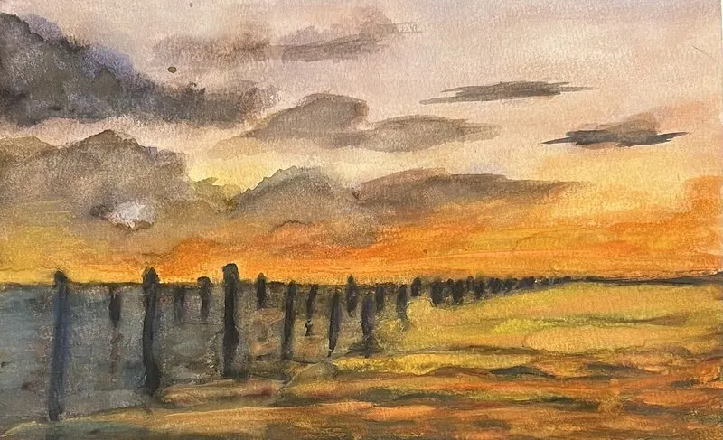 Akvarell Solnedgång vid havet av Gunilla Palusa