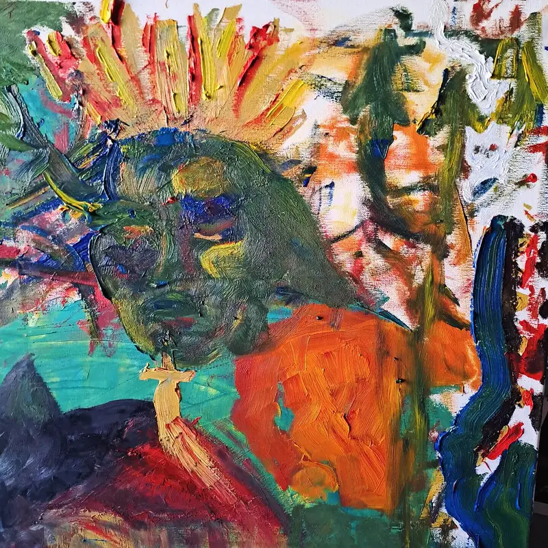 Oljemålning Detalj ur "Church of Meow" av Shayan Rad