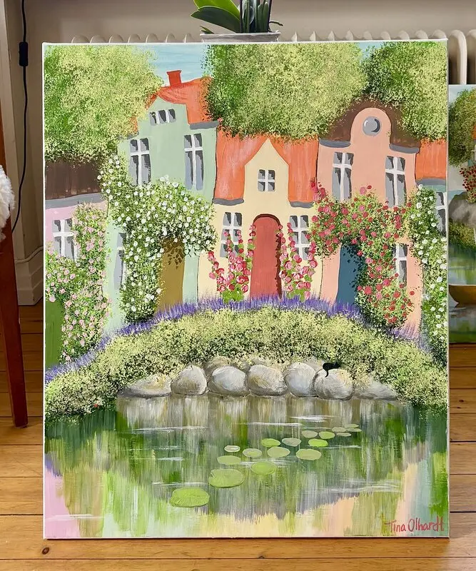 Akrylmålning Näckrosor av Tina Olhardt