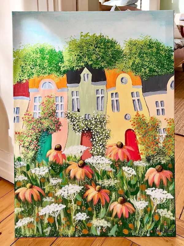 Akrylmålning Rudbeckior av Tina Olhardt