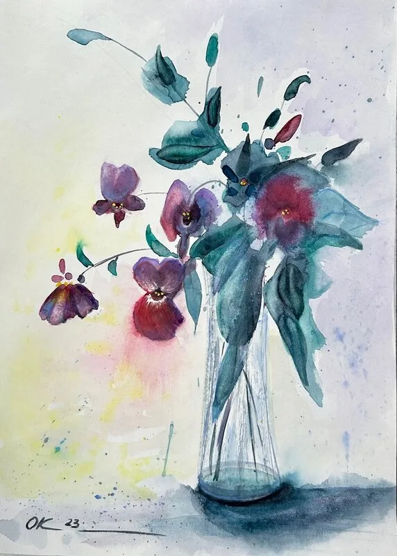 Akvarell Blommor i en vas av Olga Kharyakova