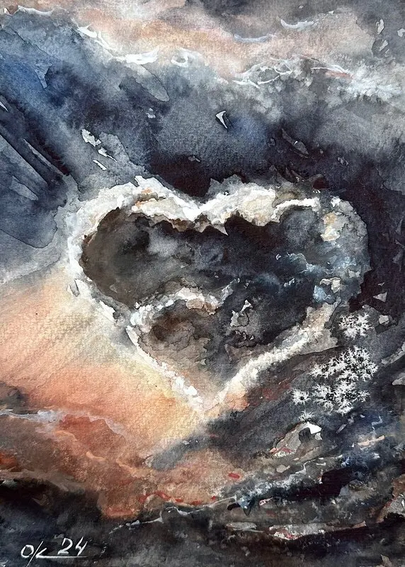 Akvarell Hjärta i molnen av Olga Kharyakova