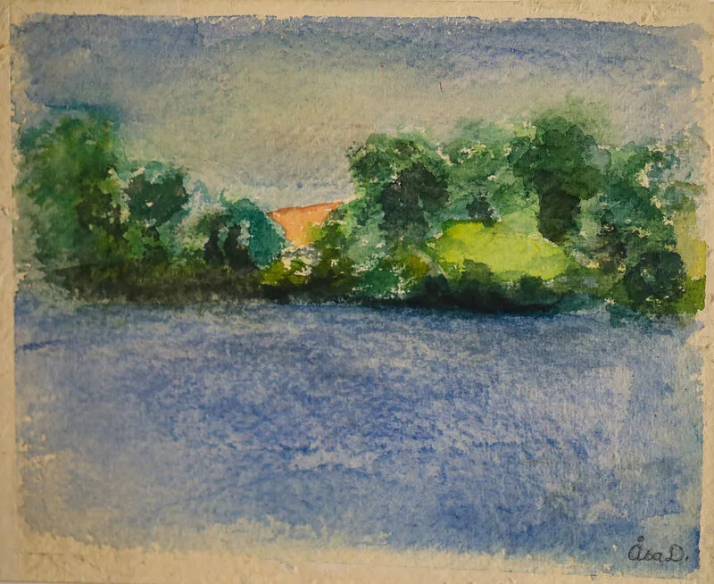 Akvarell Andra sidan sjön. av Åsa Elisa Dahlbeck