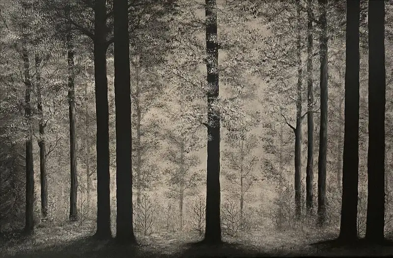 Akrylmålning Svart/vit skog av Annika Handfast