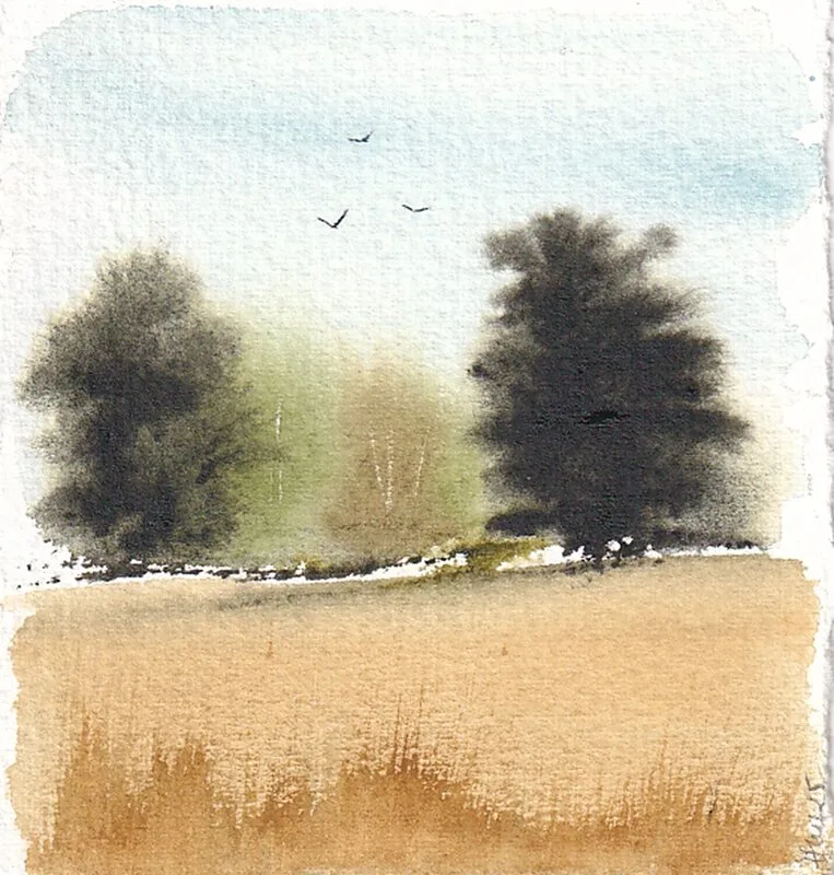 Akvarell Tiny landscape no. 98 av Anna-Karin Hallström