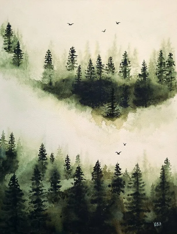 Akvarell Skogslandskap I av Kiba Gustafsson