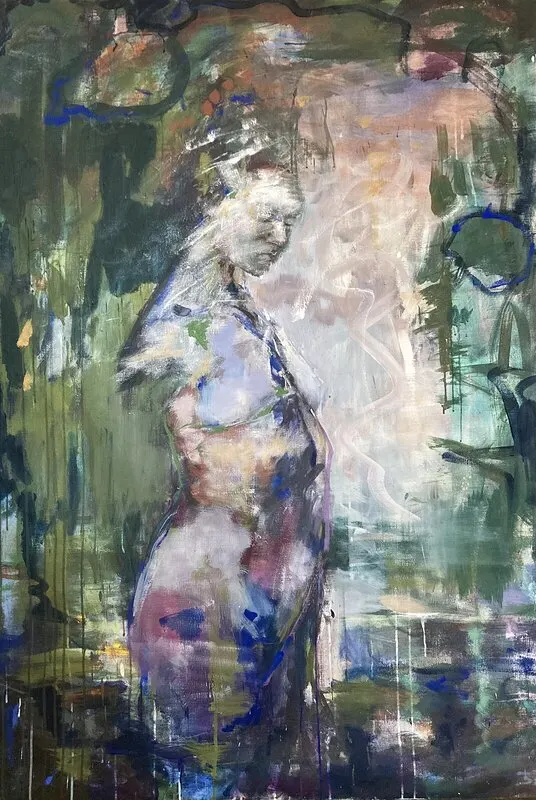 Oljemålning Green girl av Birgitta Bachmann