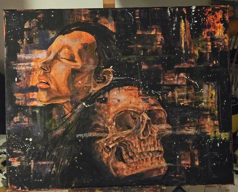 Akrylmålning Skalle av Rickard Forsberg