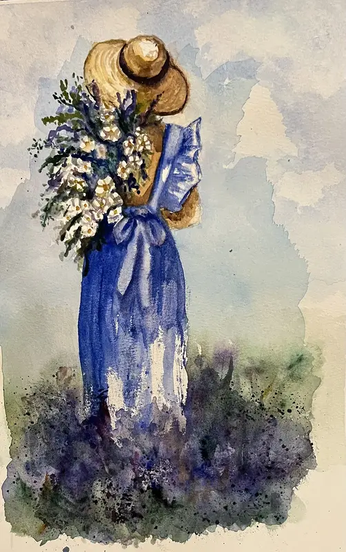 Akvarell Flowergirl av Gunilla Palusa