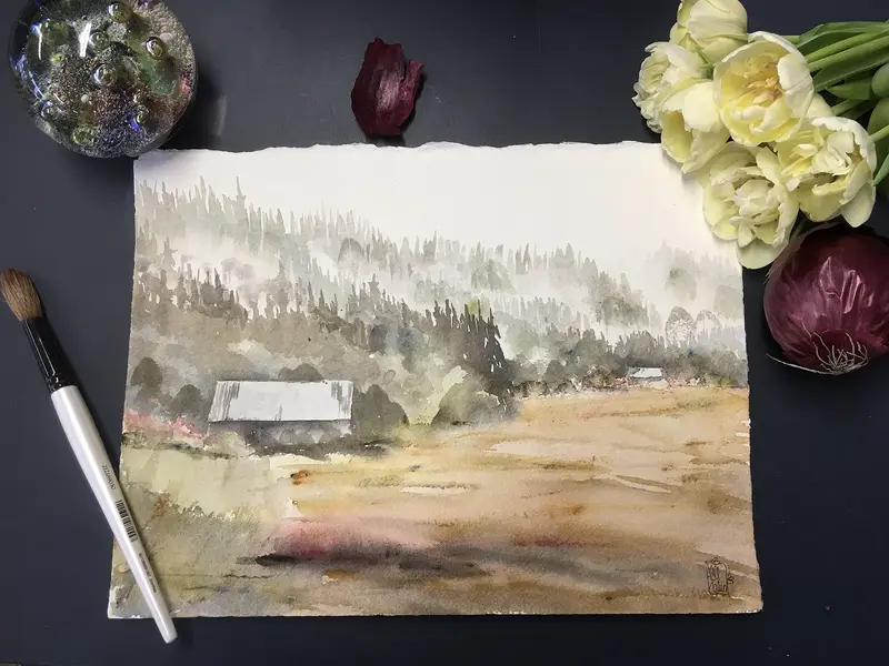 Akvarell Maderna i dimma av Åsa Halin