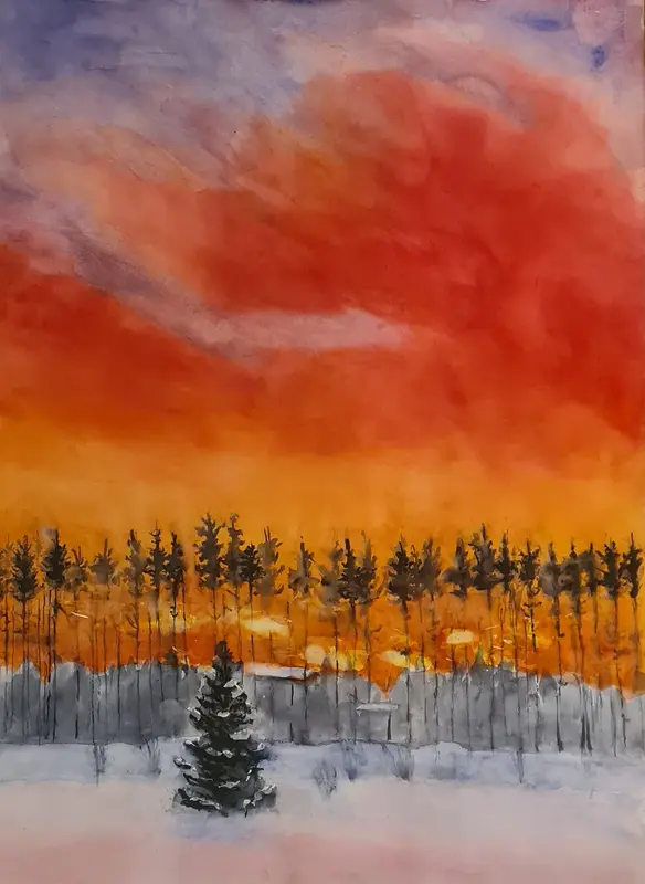 Akvarell Eftermiddagsol i norr av Into Särkelä