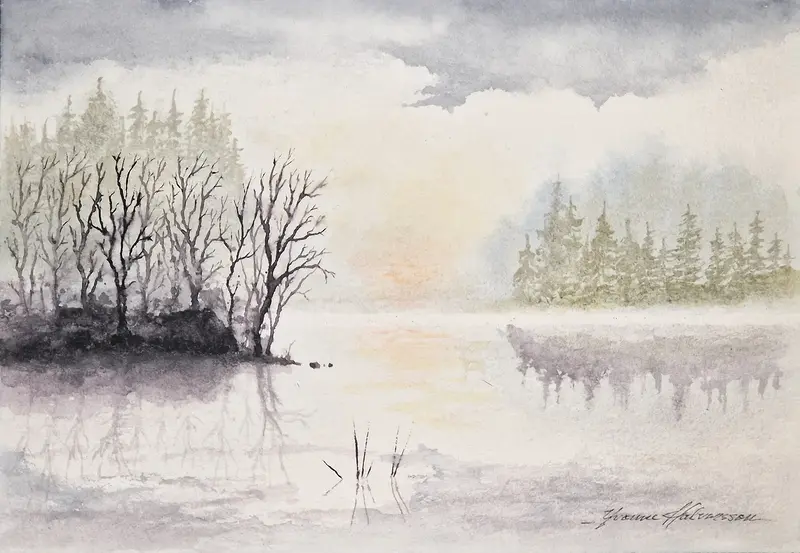 Akvarell Granudden av Yvonne Halvarsson