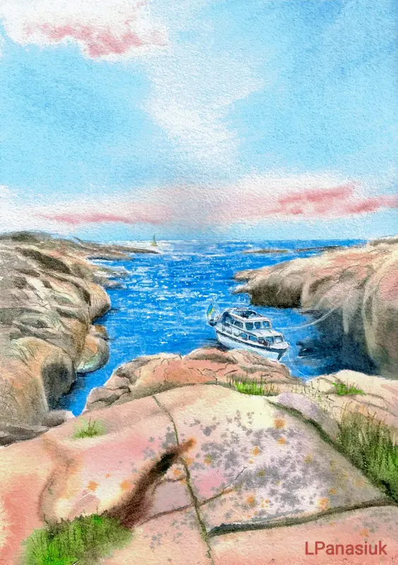 Akvarell Hållö av Liudmyla Panasiuk