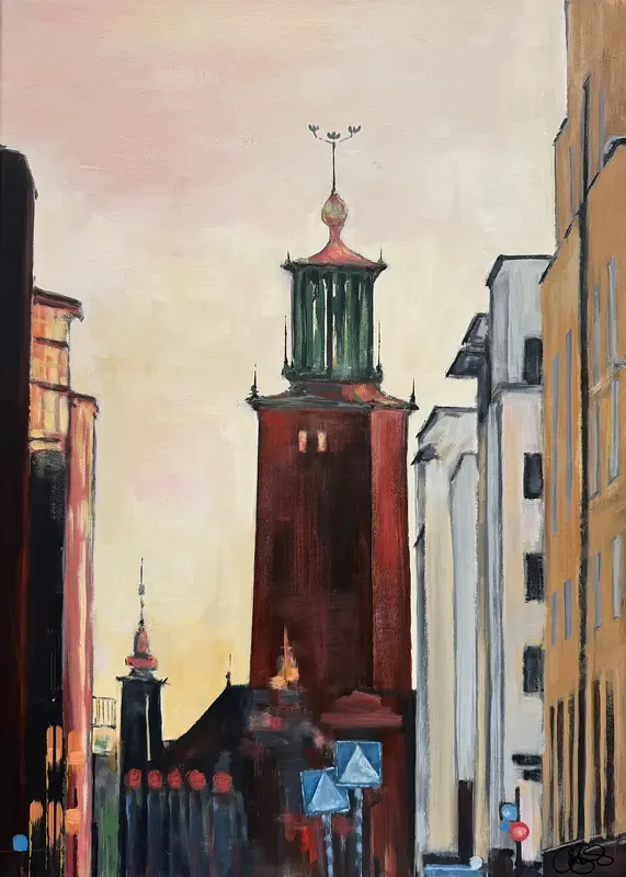 Akrylmålning Stadshuset no.5 av Matilda Skoglund