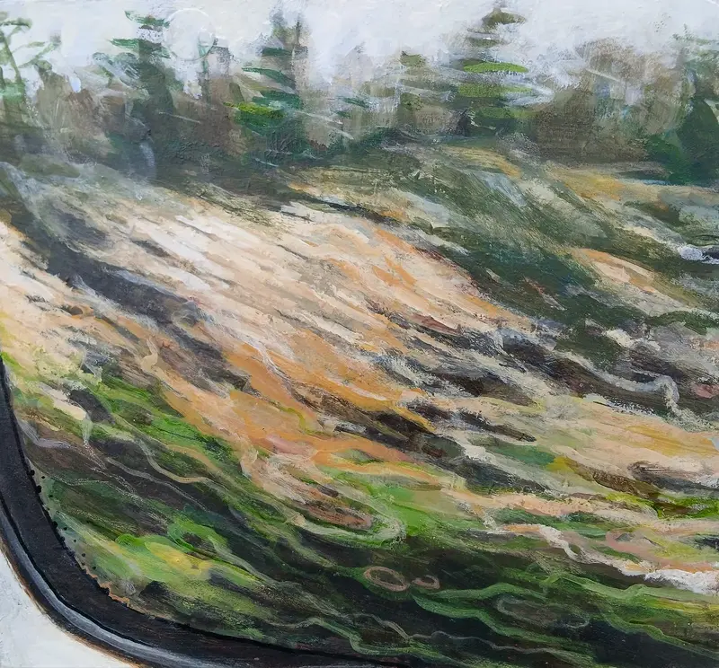 Akrylmålning Looking out (train window) av Rebecca Landmér