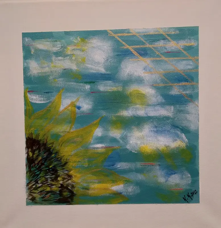 Akrylmålning Solros av Katri Kettunen