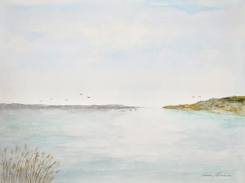 Akvarell Morgondoppet av Yvonne Halvarsson