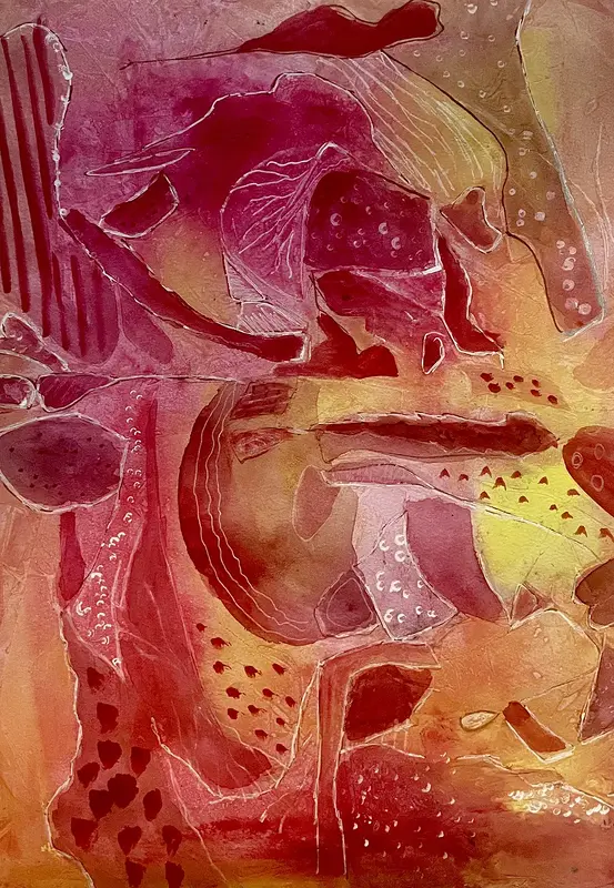 Akvarell Rött formspråk av Gunilla Tuvin