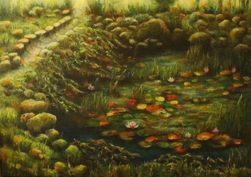 Oljemålning Forgotten path av Mihaela Jonasson