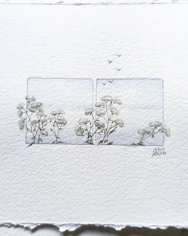 Akvarell Snowflowers av Anna Åström