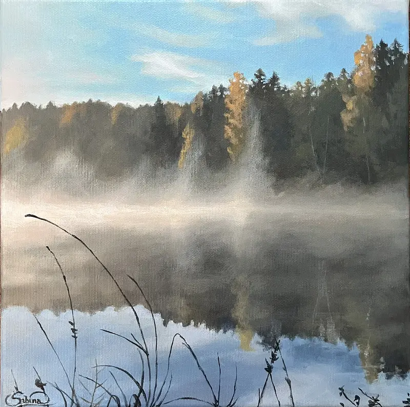Akrylmålning Höstbetraktelser vid älven #4 av Sabina Dalberg