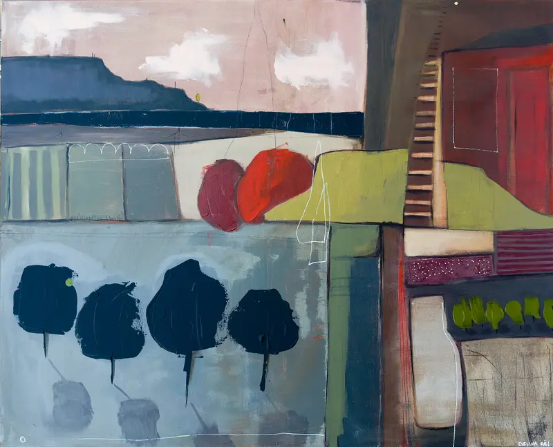 Akrylmålning Där våra världar möts av Evelina Häll