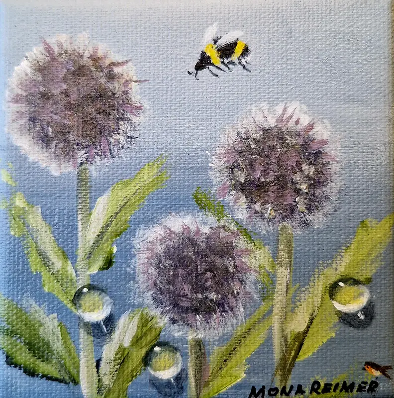 Akrylmålning Tisteln och humlan av Mona Reimer