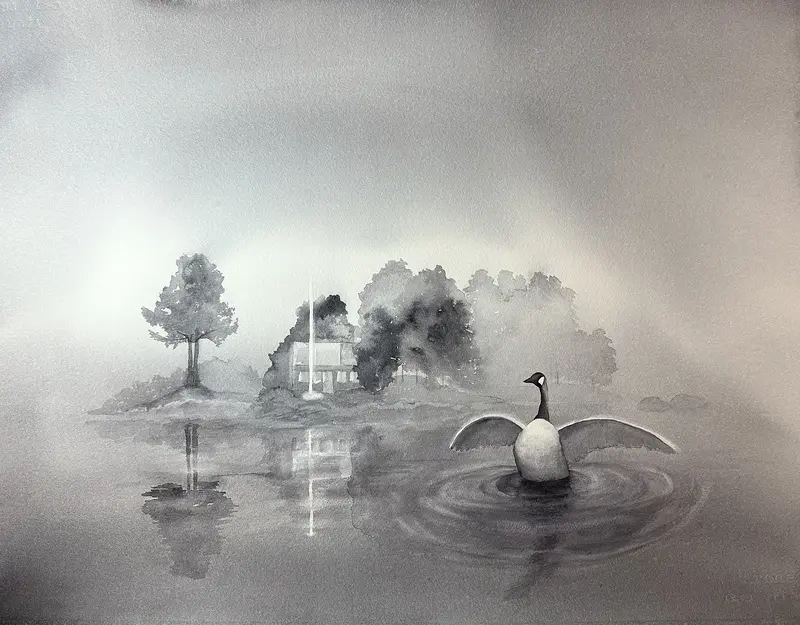 Akvarell När dimman håller andan av Anette Öberg