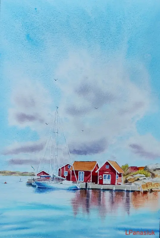 Akvarell Bohus-malmön av Liudmyla Panasiuk