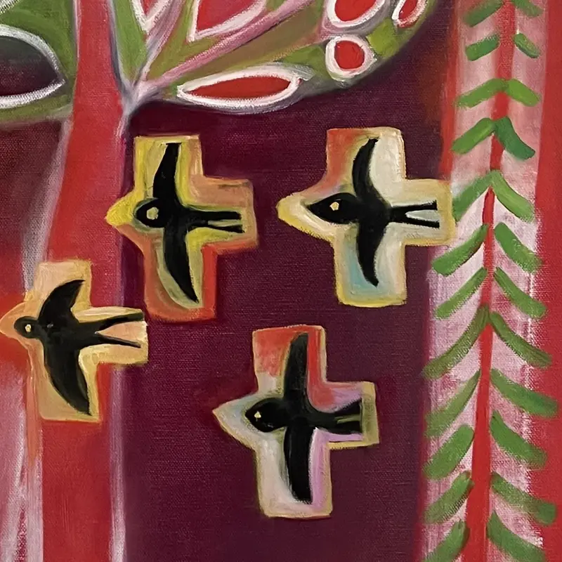 Detalj Röd skog av Ewa Öhlund