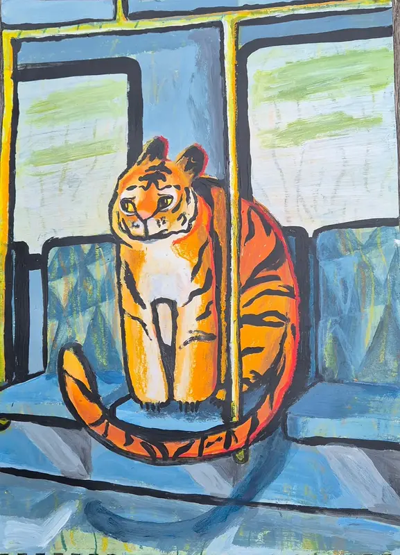 Malplacerad (tiger kattdjur i kollektivtrafiken) av Simone Hallin