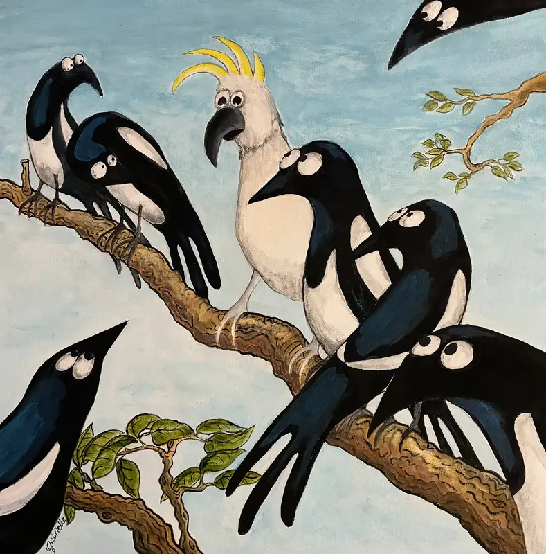 Akrylmålning En katt bland hermelinerna av Gabrielle van der Wal