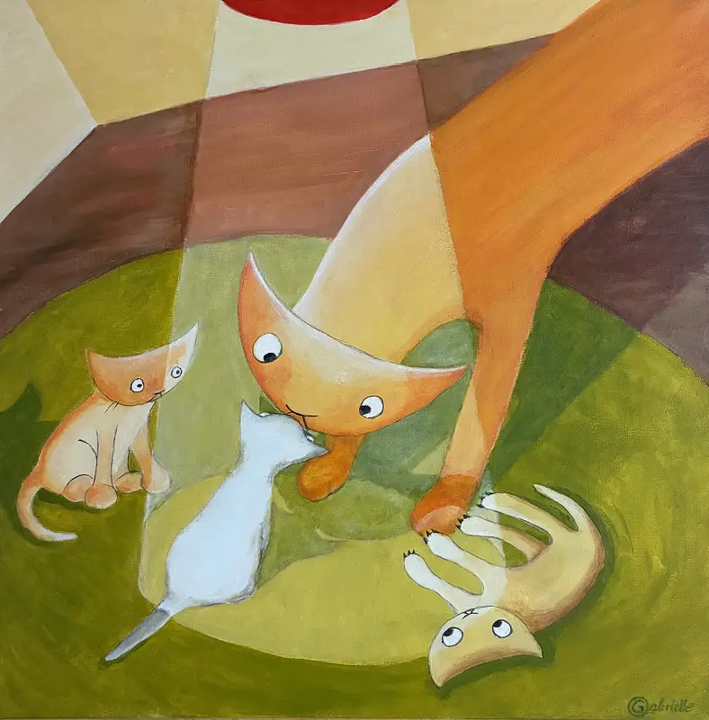 Akrylmålning Katt-skatt av Gabrielle van der Wal