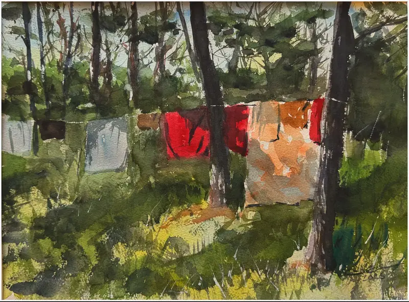 Akvarell Tvätt på tork av Göran Ekström