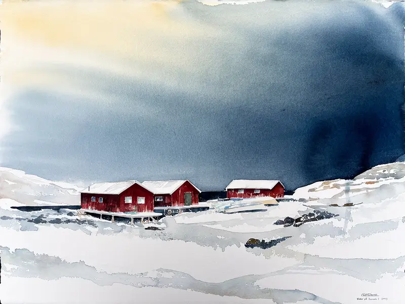 Akvarell Vinter på Ramsvik I av Carl Erasmie