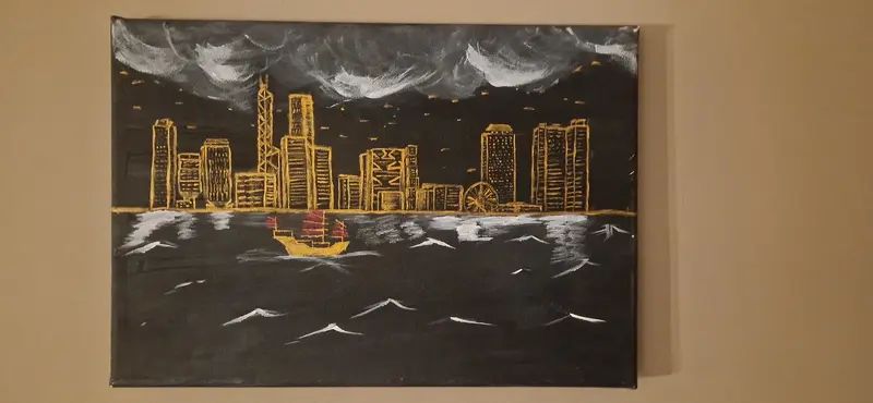 Akvarell Hong kong by night av Casper Henriksson