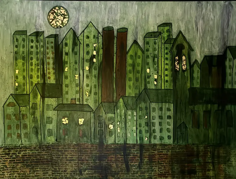 Akrylmålning Grön stad av Petra Nord