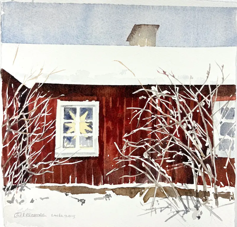 Akvarell Snöfall av Carl Erasmie