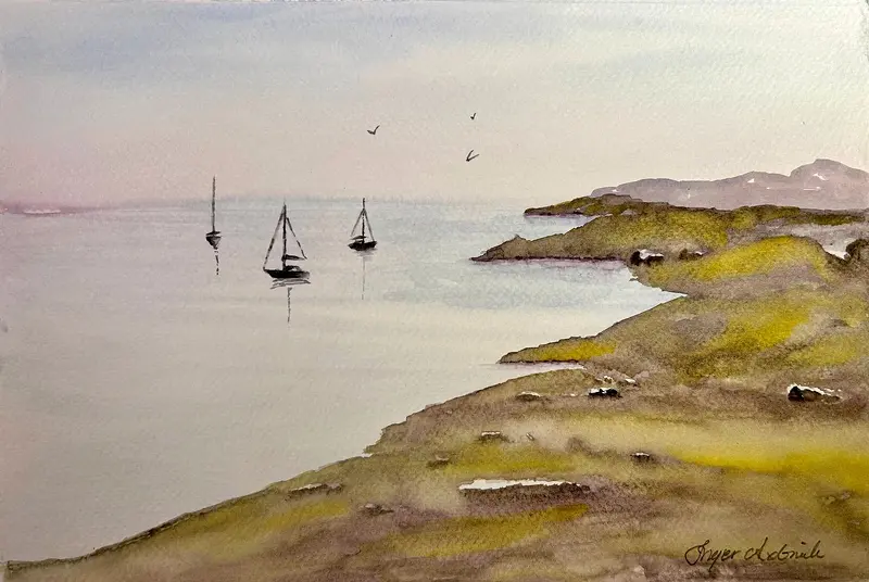 Akvarell Kusten av Inger Axbrink