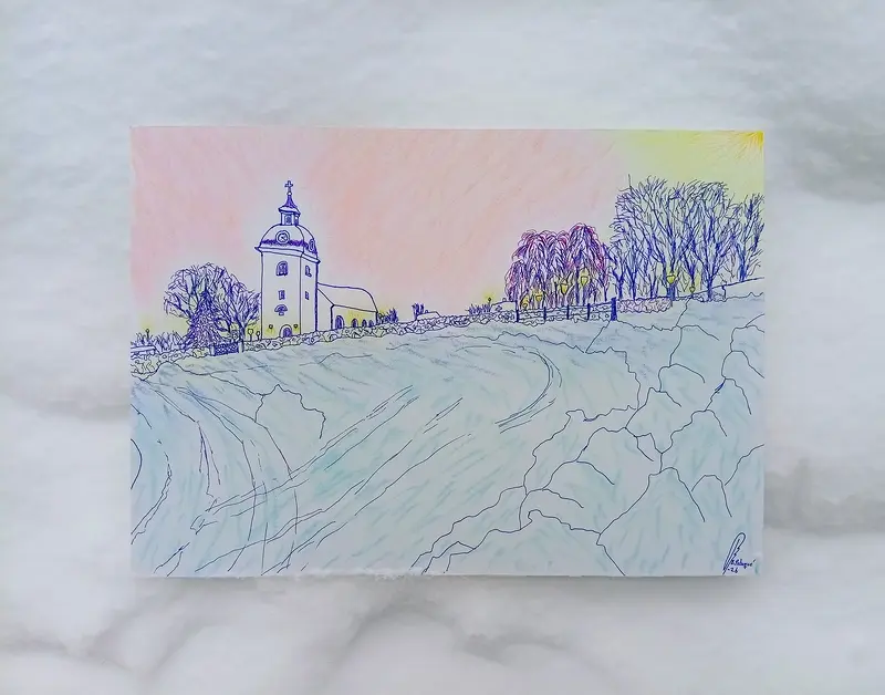 Söraby kyrka - snö, trettondagsafton - Rottne av Bernardo Per Fredrik Pebaque