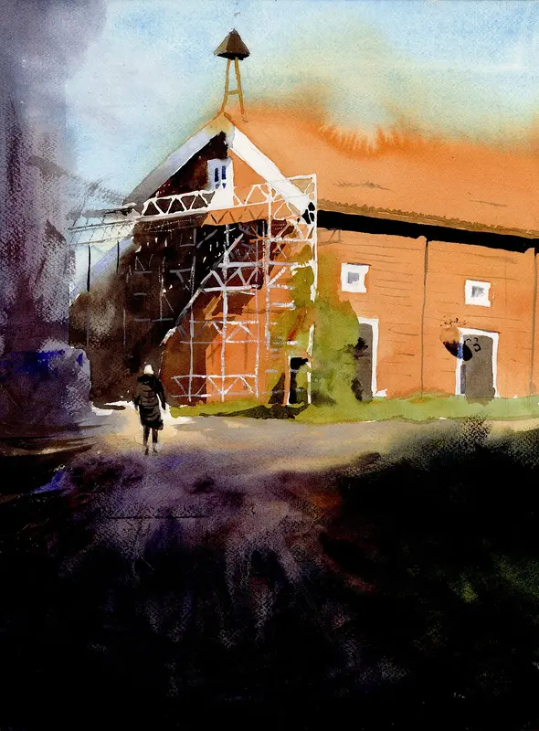 Akvarell Höstväder, Överjärva gård av Bea Carlsson
