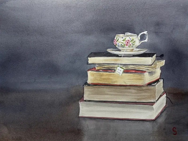 Akvarell Time for tea av Liliane Jonson
