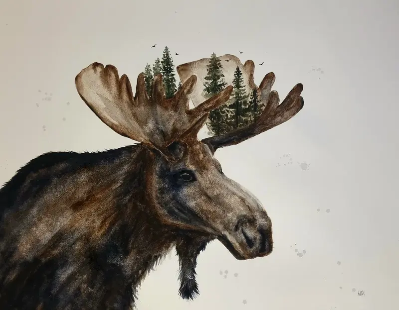 Akvarell Skogens Konung av Kiba Gustafsson