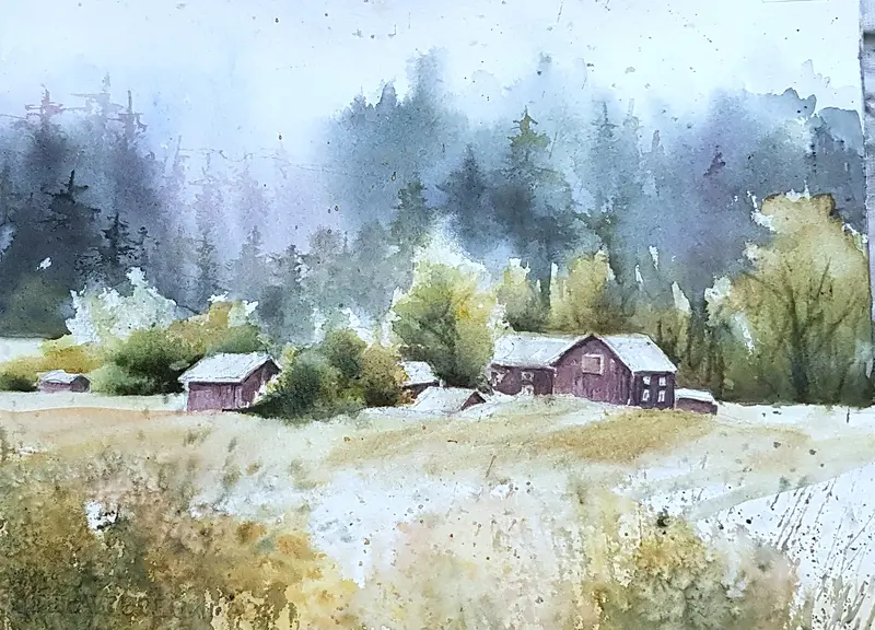 Akvarell Åkermark av Inger Pettersson